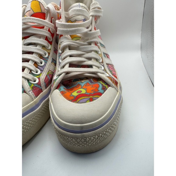 Adidas NIZZA Platform High Top Sneakers Floral Print White Women's 8.5 - Picture 5 of 12